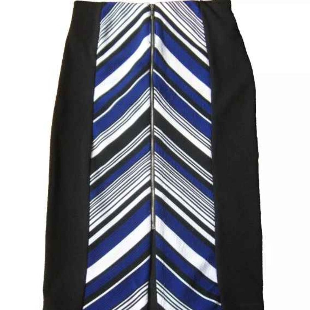 XOXO Y2K VINTAGE BLACK BLUE CHEVRON STRIPE S ZIP RETRO STRETCH PENCIL SKIRT…
